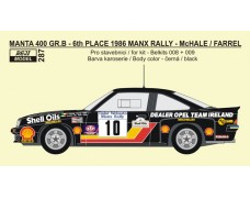 Decal – Opel Manta 400 Gr.B - 1986 Tudor Webasto Manx Rally - McHale / Farrel